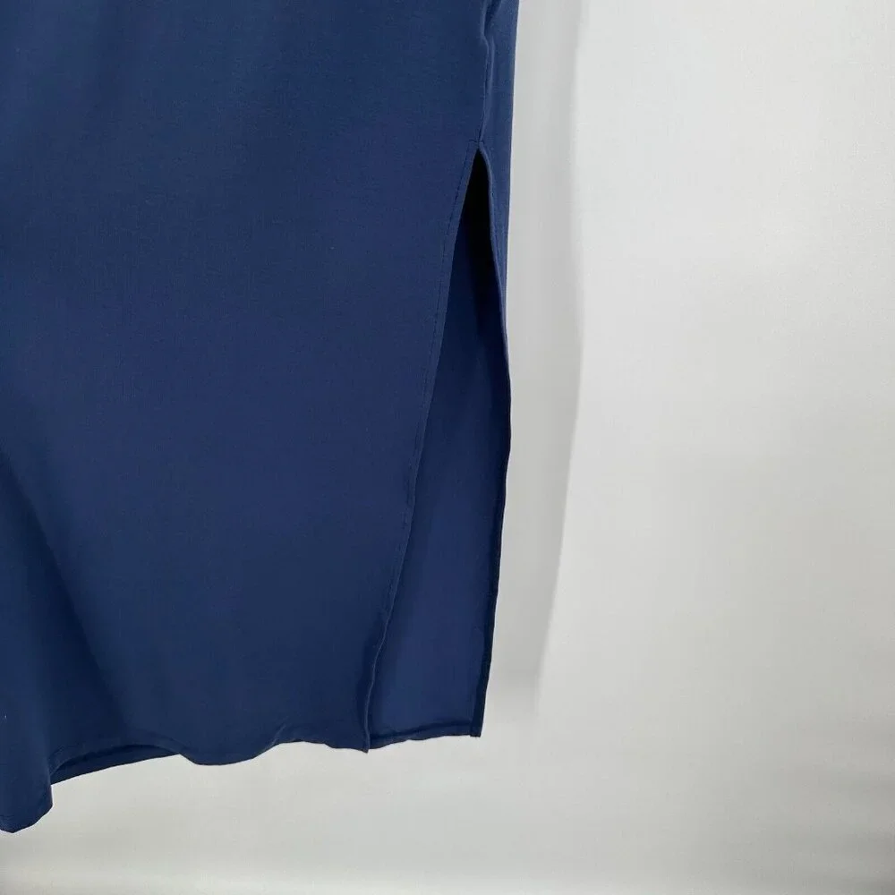 Quince Navy Blue Tencel Jersey Tank Maxi Dress sz S Women's Side Slit Sleeveless - Picture 2 of 6